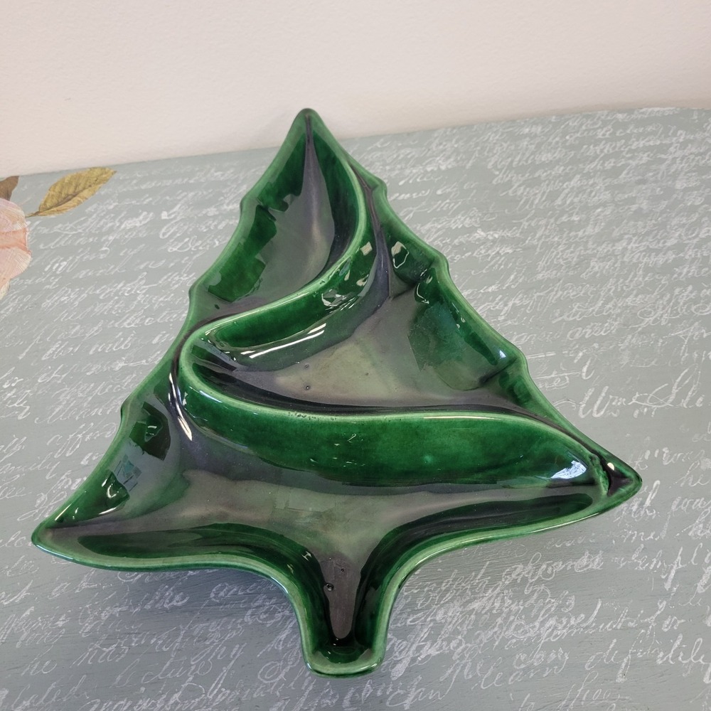 Vintage Ceramic Candy Dish Atlantic Mold Christmas Tree‎ Hand Painted